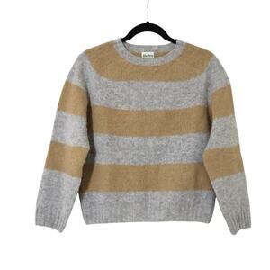 Harley of Scotland J. Crew Wool Beige Gray Striped Cropped Sweater S Preppy Twee